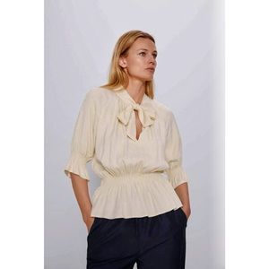 Zara Jacquard romantic dressy tie front neck blouse